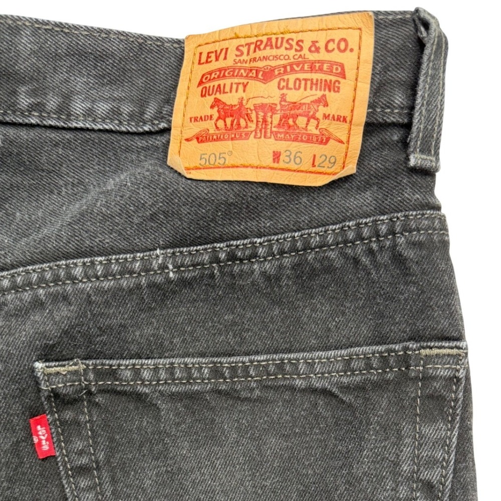 Levis 505 Regular Fit Jeans Mens 36x29 Faded Black Straight Leg Denim Pants - Picture 5 of 8